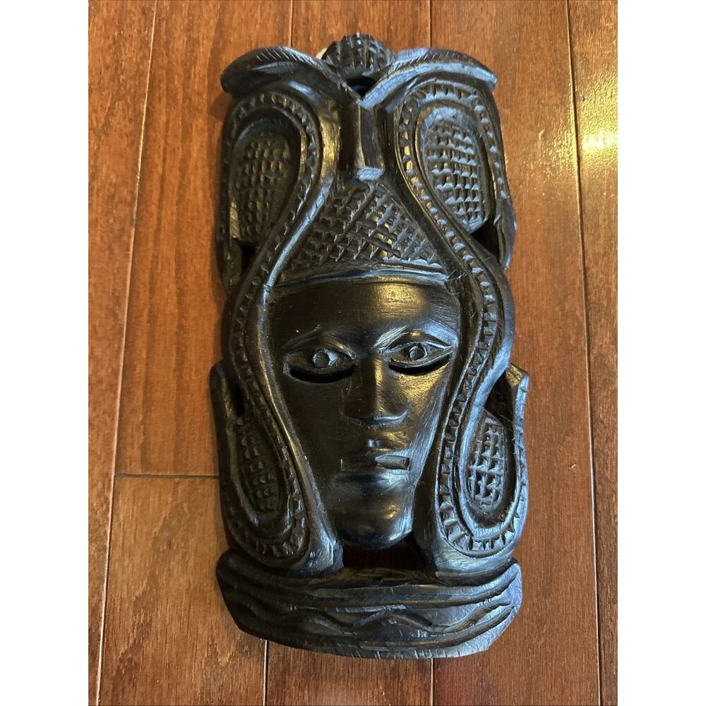 Handmade African Wooden Tribal Mask Wall Hanging‎ Home Decor Dark \Brow